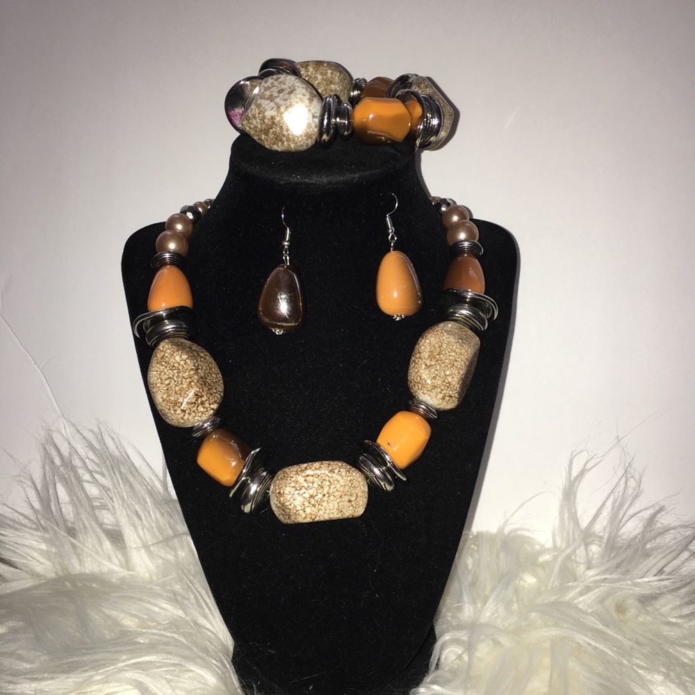 3pc Stone Necklace, Bracelet, & Earrings set